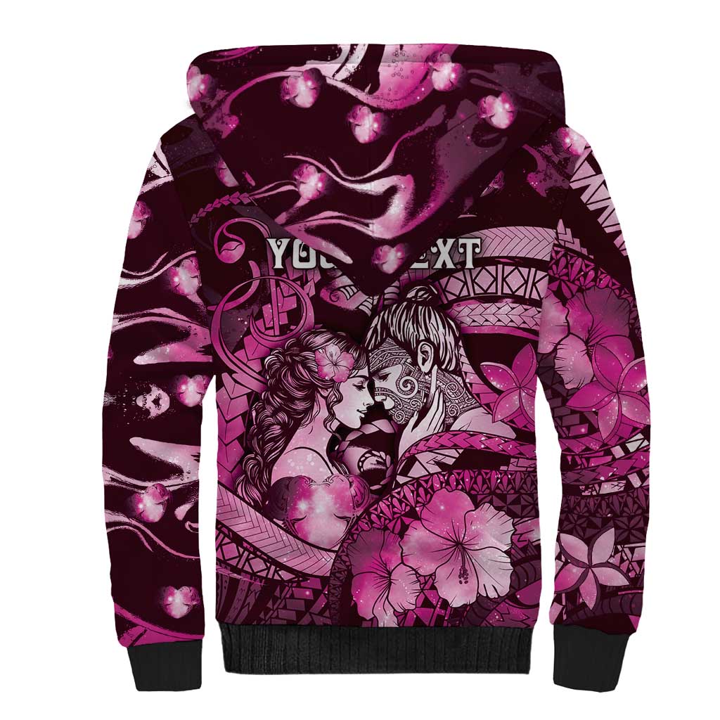 Personalised Maori Romantic Valentine Sherpa Hoodie The Hongi Kiss Pink Galaxy DT05 - Polynesian Pride