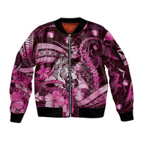 Personalised Maori Romantic Valentine Sleeve Zip Bomber Jacket The Hongi Kiss Pink Galaxy DT05 Unisex Pink - Polynesian Pride