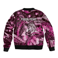 Personalised Maori Romantic Valentine Sleeve Zip Bomber Jacket The Hongi Kiss Pink Galaxy DT05 - Polynesian Pride