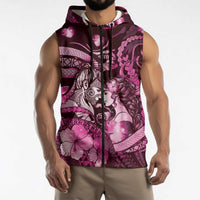 Personalised Maori Romantic Valentine Sleeveless Zip Hoodie The Hongi Kiss Pink Galaxy DT05 - Polynesian Pride