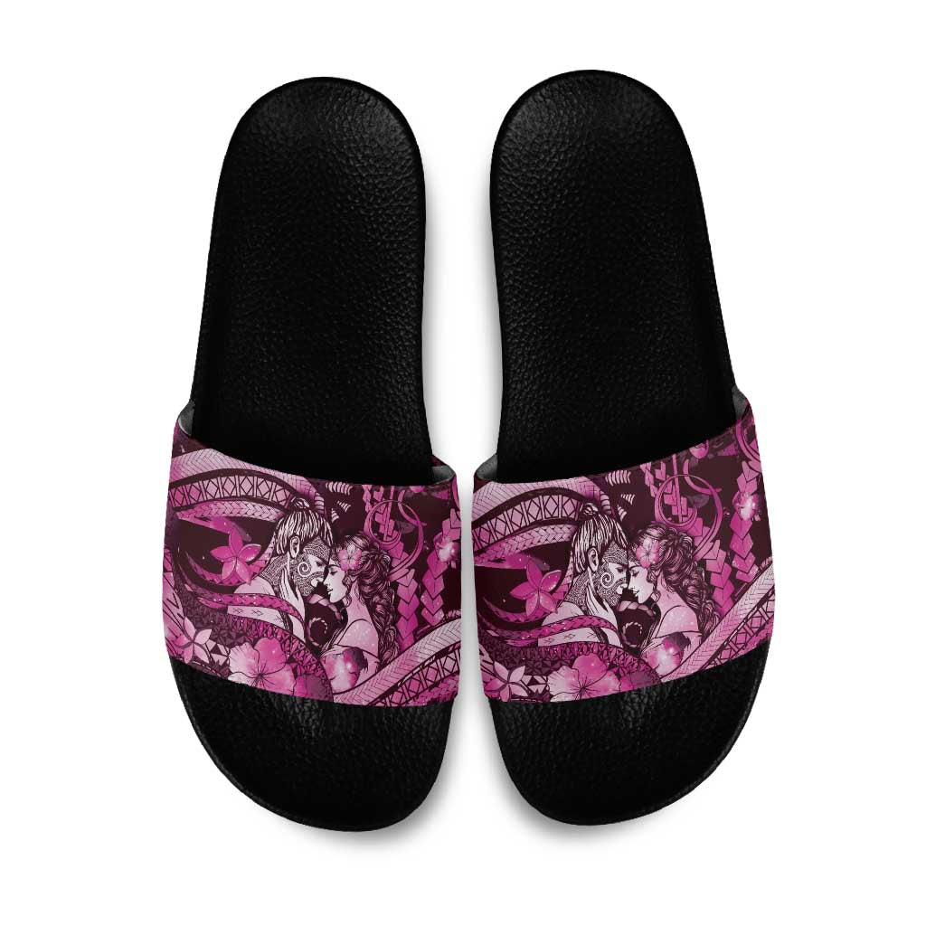 Maori Romantic Valentine Slide Sandals The Hongi Kiss Pink Galaxy DT05 Pink - Polynesian Pride