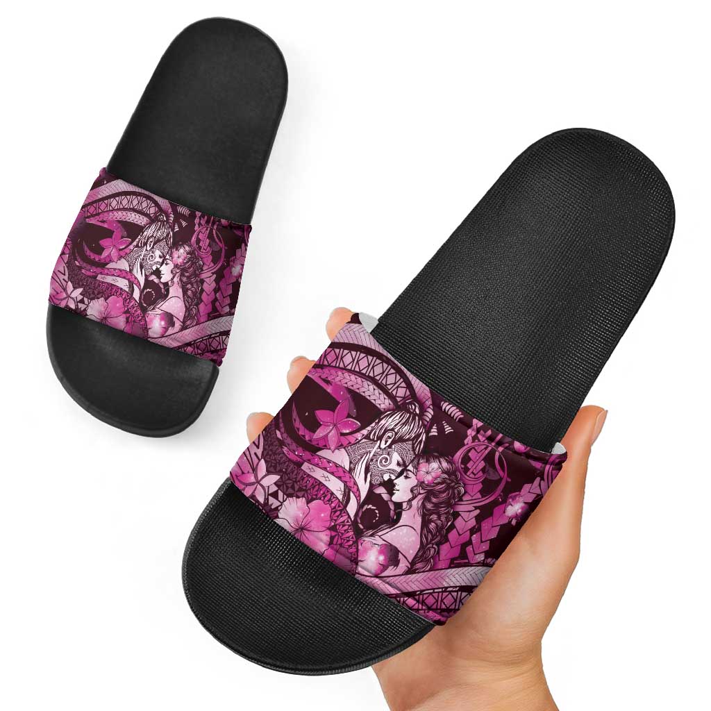 Maori Romantic Valentine Slide Sandals The Hongi Kiss Pink Galaxy DT05 - Polynesian Pride