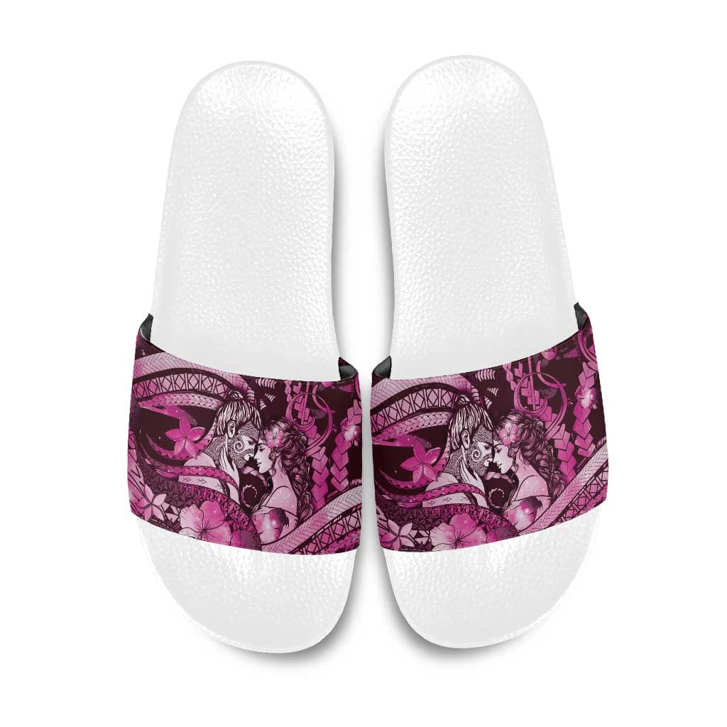 Maori Romantic Valentine Slide Sandals The Hongi Kiss Pink Galaxy DT05 Pink - Polynesian Pride