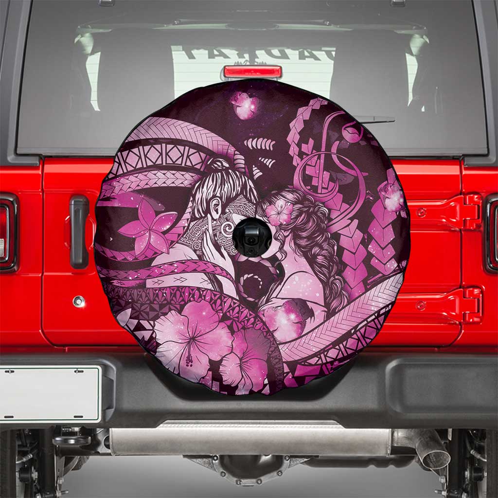 Maori Romantic Valentine Spare Tire Cover The Hongi Kiss Pink Galaxy DT05 - Polynesian Pride