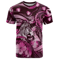 Personalised Maori Romantic Valentine T Shirt The Hongi Kiss Pink Galaxy