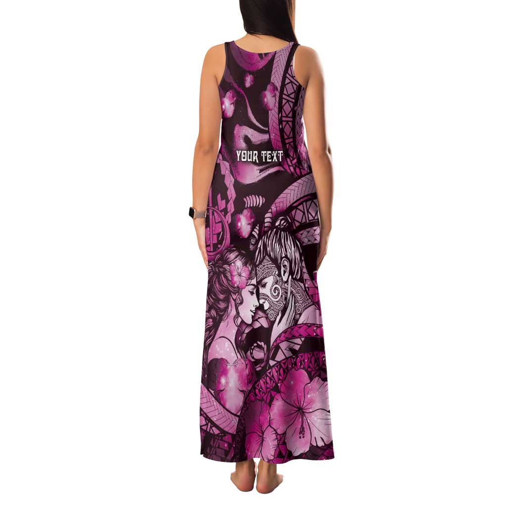 Personalised Maori Romantic Valentine Tank Maxi Dress The Hongi Kiss Pink Galaxy DT05 - Polynesian Pride