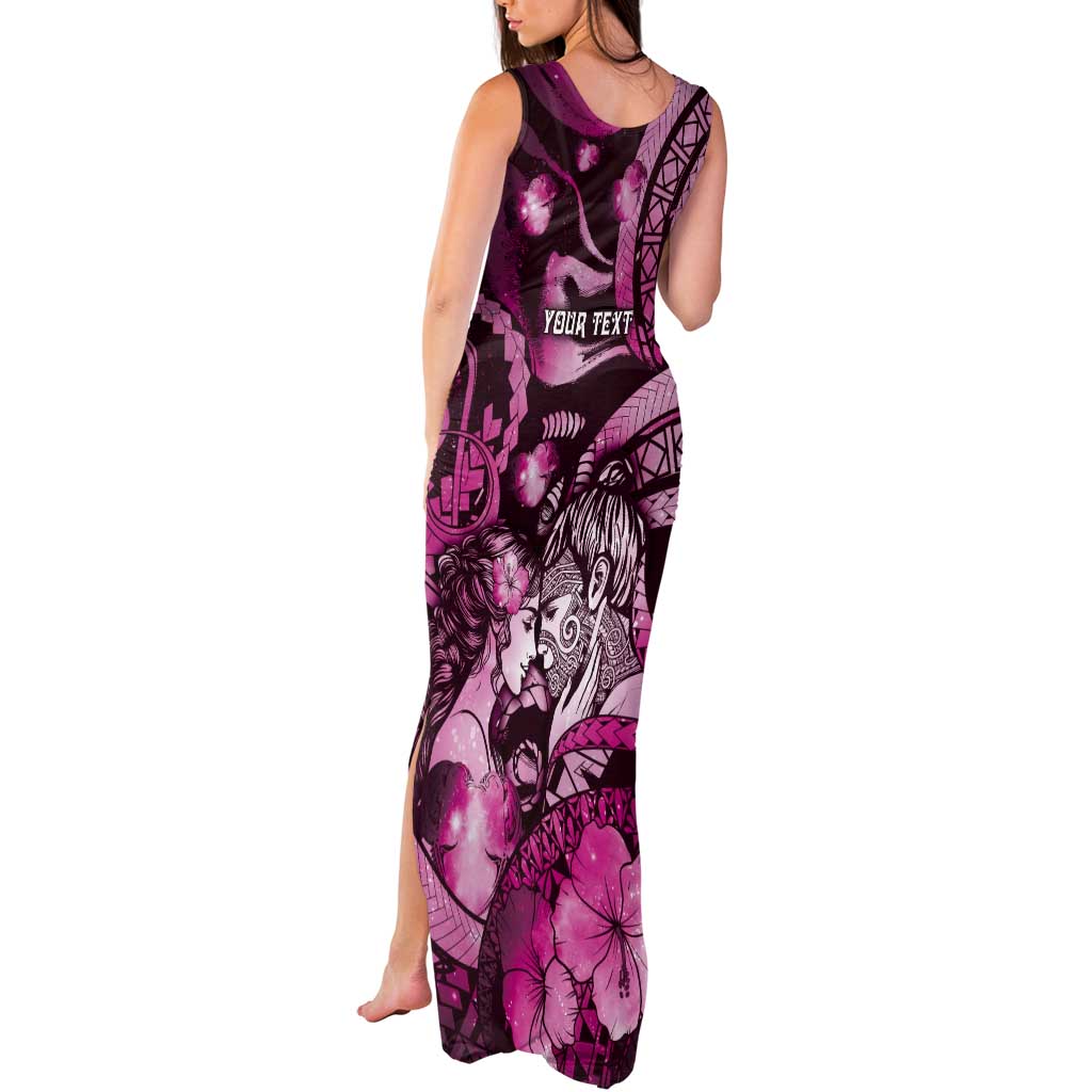 Personalised Maori Romantic Valentine Tank Maxi Dress The Hongi Kiss Pink Galaxy DT05 - Polynesian Pride