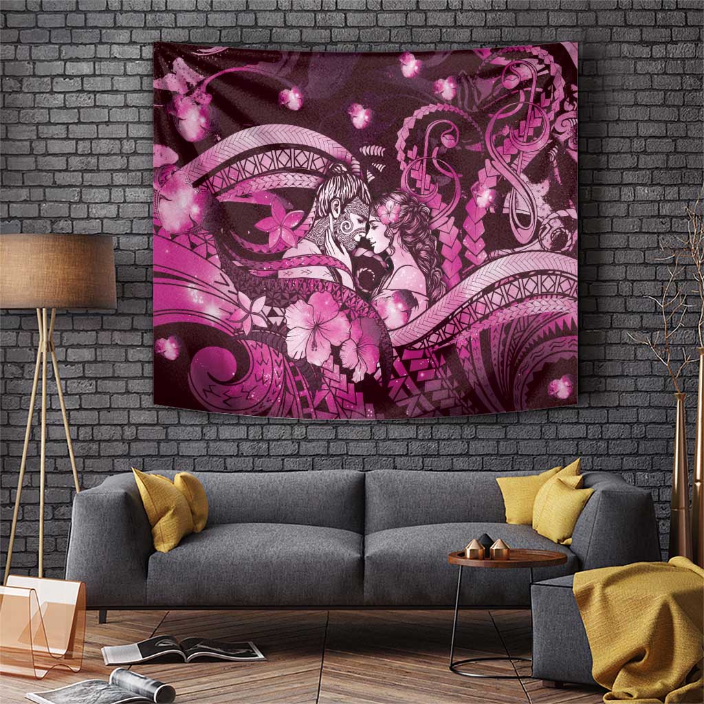 Maori Romantic Valentine Tapestry The Hongi Kiss Pink Galaxy