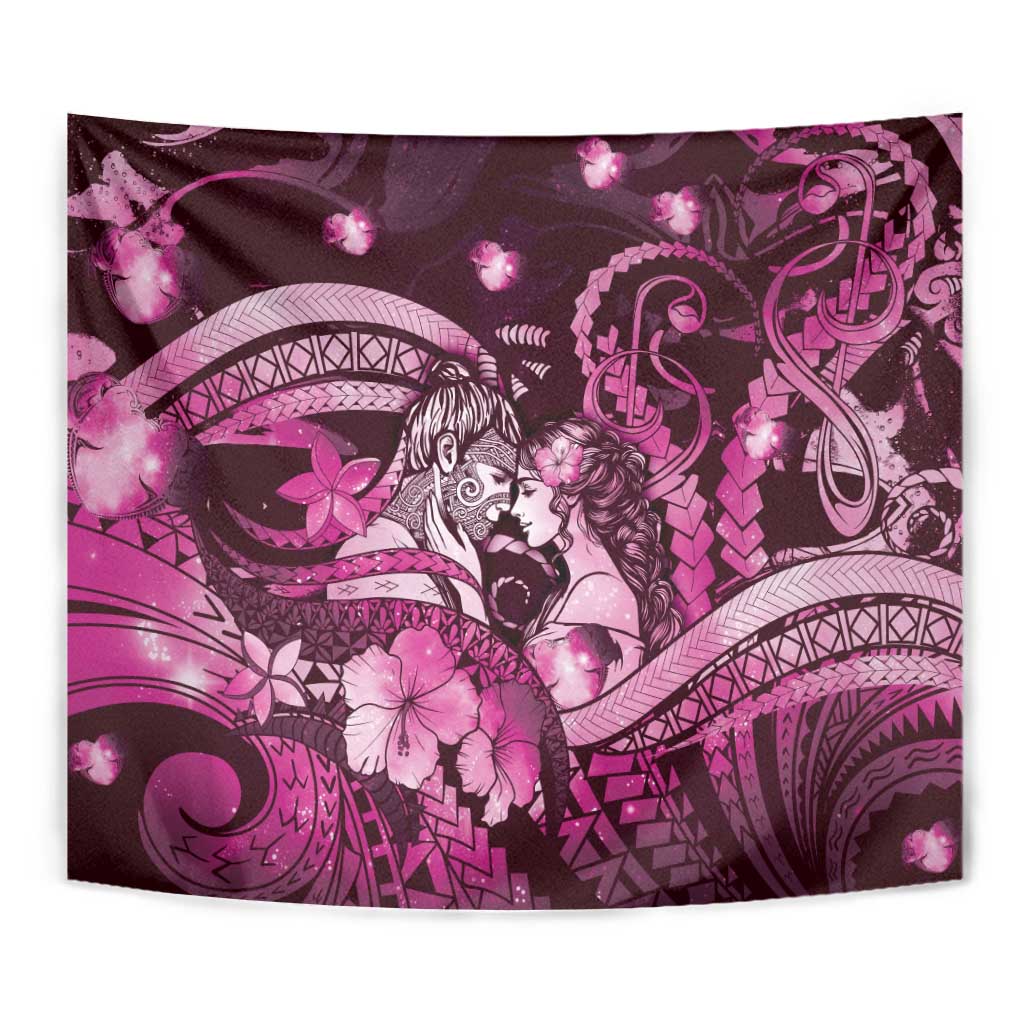 Maori Romantic Valentine Tapestry The Hongi Kiss Pink Galaxy