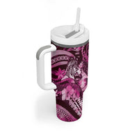 Personalised Maori Romantic Valentine Tumbler With Handle The Hongi Kiss Pink Galaxy