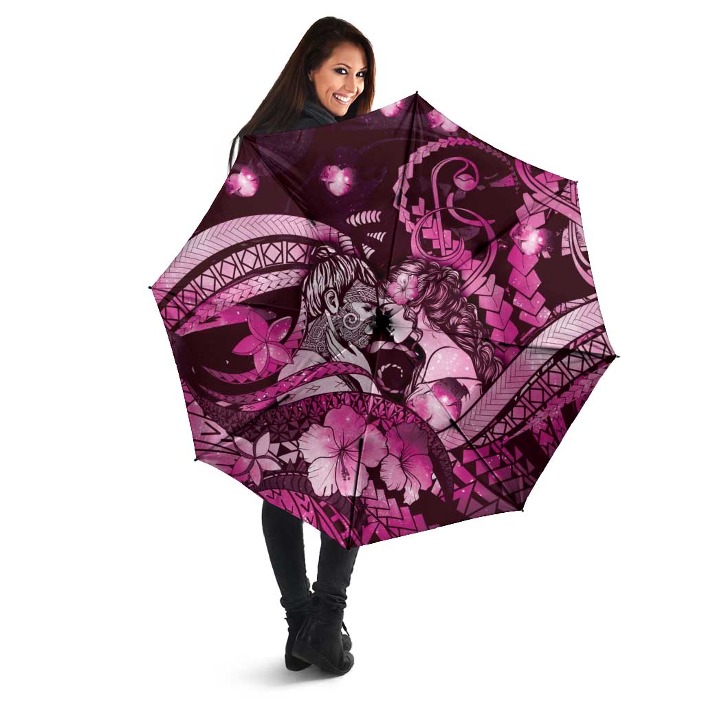 Maori Romantic Valentine Umbrella The Hongi Kiss Pink Galaxy