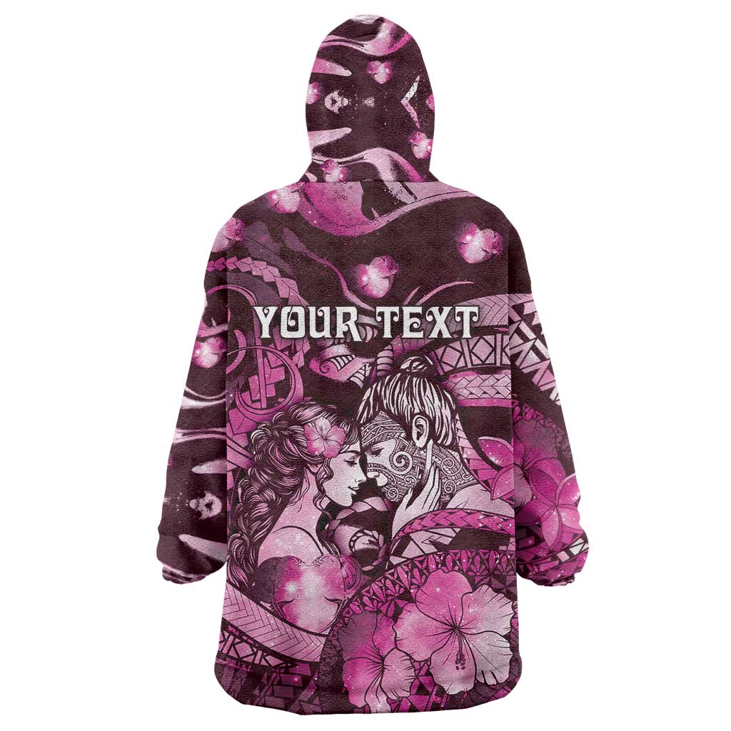 Personalised Maori Romantic Valentine Wearable Blanket Hoodie The Hongi Kiss Pink Galaxy DT05 - Polynesian Pride