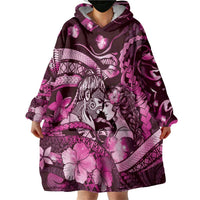 Personalised Maori Romantic Valentine Wearable Blanket Hoodie The Hongi Kiss Pink Galaxy DT05 - Polynesian Pride