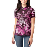 Personalised Maori Romantic Valentine Women Polo Shirt The Hongi Kiss Pink Galaxy DT05 - Polynesian Pride