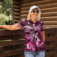 Personalised Maori Romantic Valentine Women Polo Shirt The Hongi Kiss Pink Galaxy DT05 - Polynesian Pride