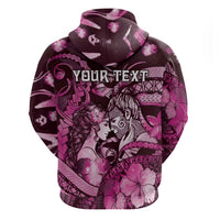 Personalised Maori Romantic Valentine Zip Hoodie The Hongi Kiss Pink Galaxy DT05 - Polynesian Pride