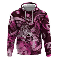 Personalised Maori Romantic Valentine Zip Hoodie The Hongi Kiss Pink Galaxy DT05 Pullover Hoodie Pink - Polynesian Pride
