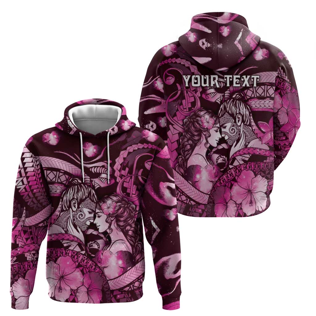 Personalised Maori Romantic Valentine Zip Hoodie The Hongi Kiss Pink Galaxy DT05 - Polynesian Pride