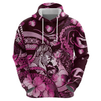 Personalised Maori Romantic Valentine Zip Hoodie The Hongi Kiss Pink Galaxy DT05 - Polynesian Pride