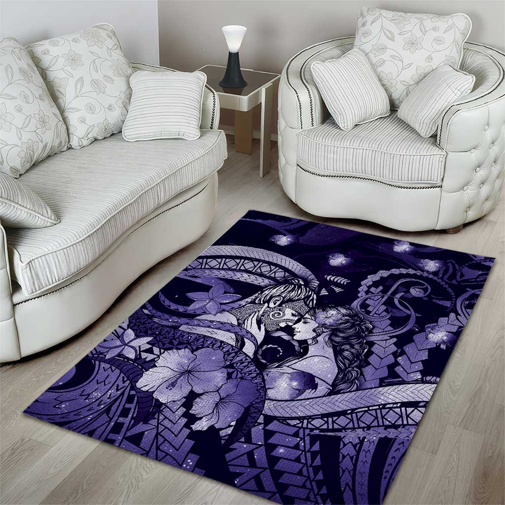 Maori Romantic Valentine Area Rug The Hongi Kiss Purple Galaxy