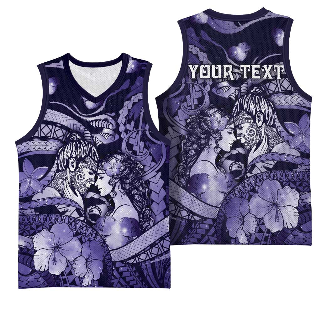 Personalised Maori Romantic Valentine Basketball Jersey The Hongi Kiss Purple Galaxy DT05 - Polynesian Pride