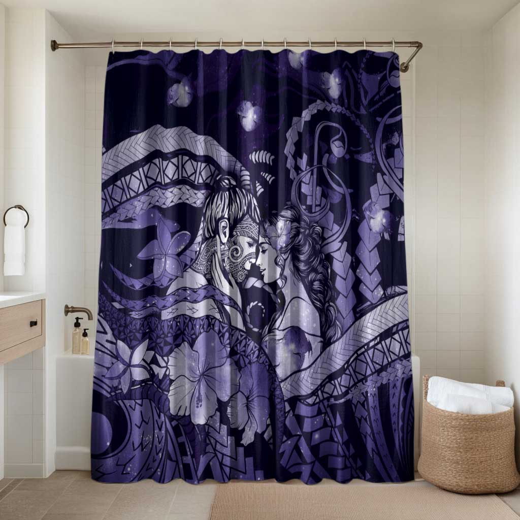 Maori Romantic Valentine Bathroom Set The Hongi Kiss Purple Galaxy DT05 Shower Curtain Only Purple - Polynesian Pride