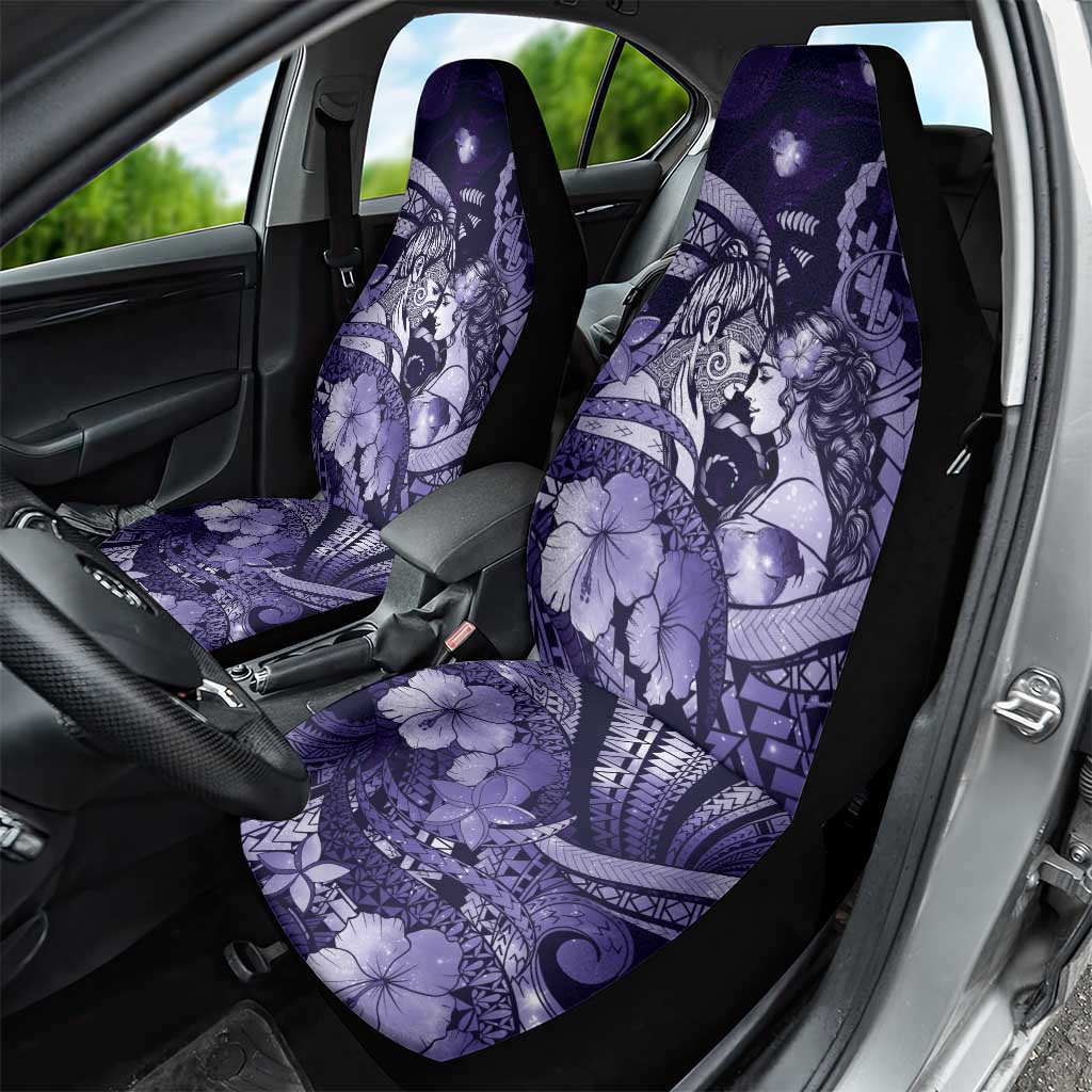 Maori Romantic Valentine Car Seat Cover The Hongi Kiss Purple Galaxy DT05 - Polynesian Pride