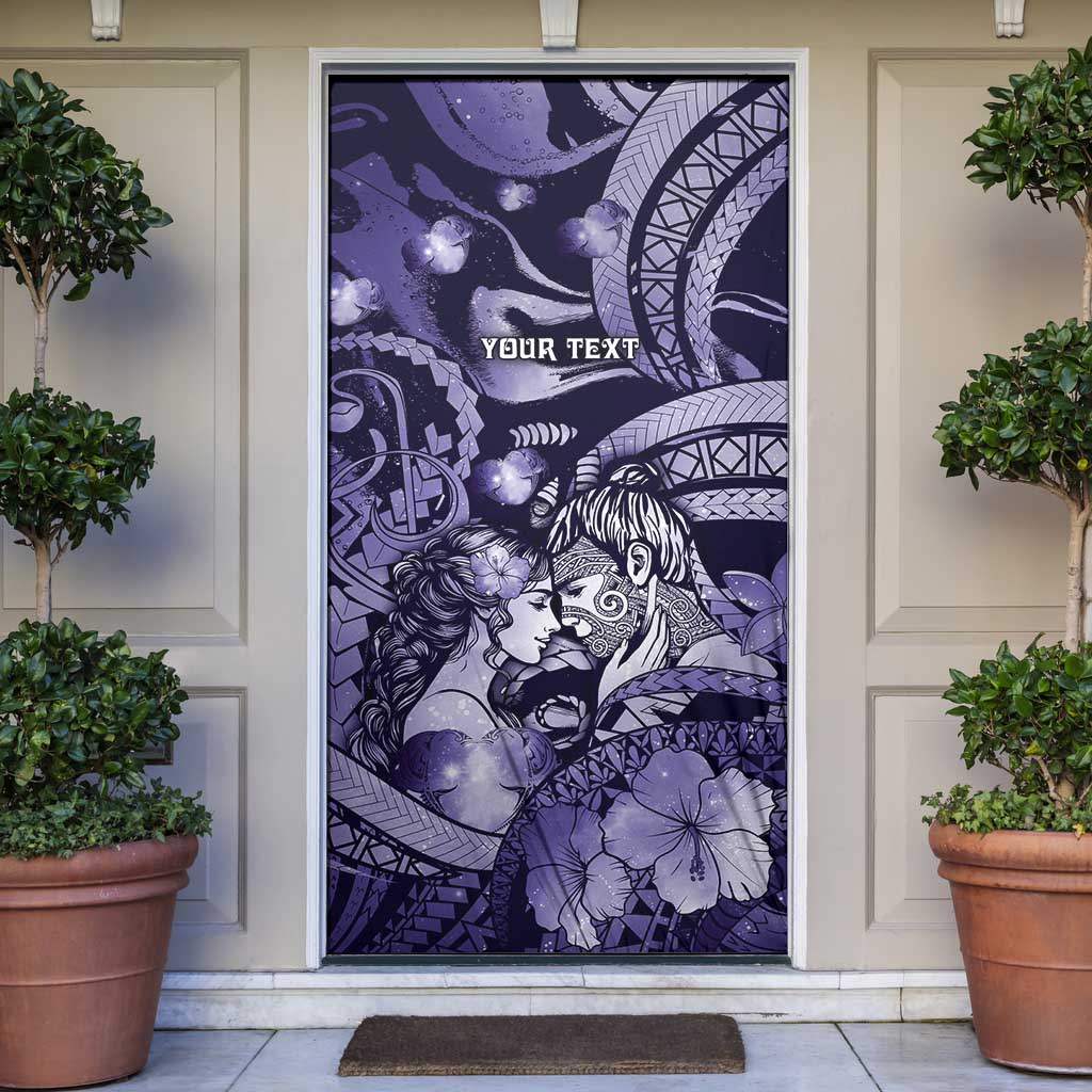 Personalised Maori Romantic Valentine Door Cover The Hongi Kiss Purple Galaxy DT05 Purple - Polynesian Pride
