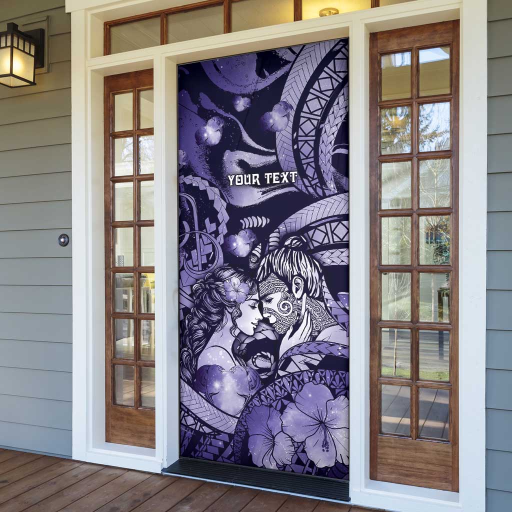 Personalised Maori Romantic Valentine Door Cover The Hongi Kiss Purple Galaxy DT05 - Polynesian Pride