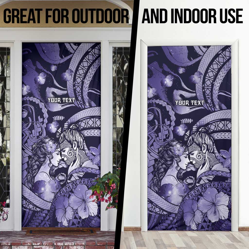 Personalised Maori Romantic Valentine Door Cover The Hongi Kiss Purple Galaxy DT05 - Polynesian Pride