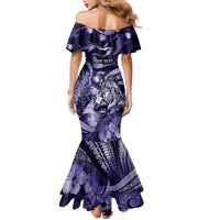 Personalised Maori Romantic Valentine Family Matching Mermaid Dress and Hawaiian Shirt The Hongi Kiss Purple Galaxy DT05 - Polynesian Pride