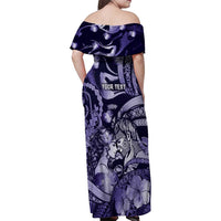 Personalised Maori Romantic Valentine Family Matching Off Shoulder Maxi Dress and Hawaiian Shirt The Hongi Kiss Purple Galaxy DT05 - Polynesian Pride