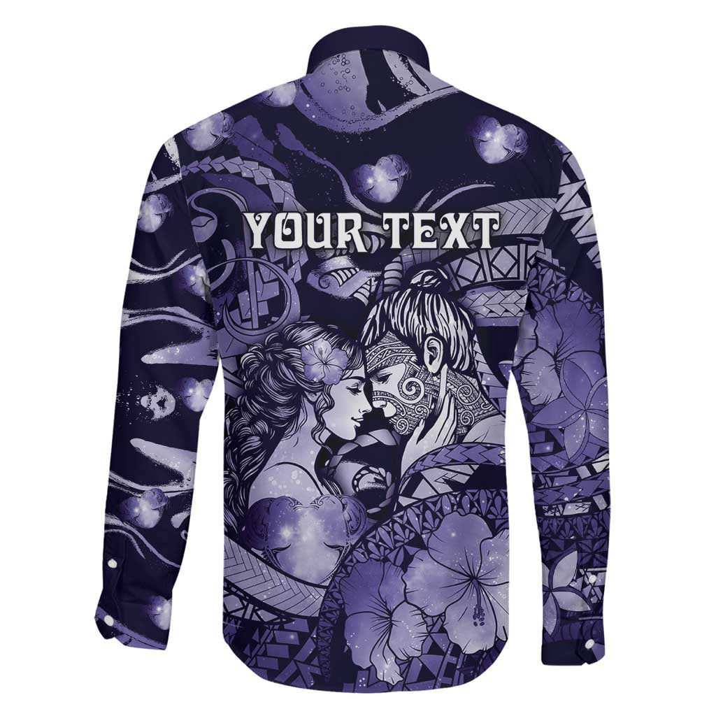Personalised Maori Romantic Valentine Family Matching Puletasi and Hawaiian Shirt The Hongi Kiss Purple Galaxy DT05 - Polynesian Pride