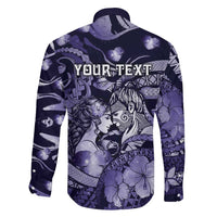 Personalised Maori Romantic Valentine Family Matching Short Sleeve Bodycon Dress and Hawaiian Shirt The Hongi Kiss Purple Galaxy DT05 - Polynesian Pride