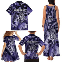 Personalised Maori Romantic Valentine Family Matching Tank Maxi Dress and Hawaiian Shirt The Hongi Kiss Purple Galaxy DT05 - Polynesian Pride