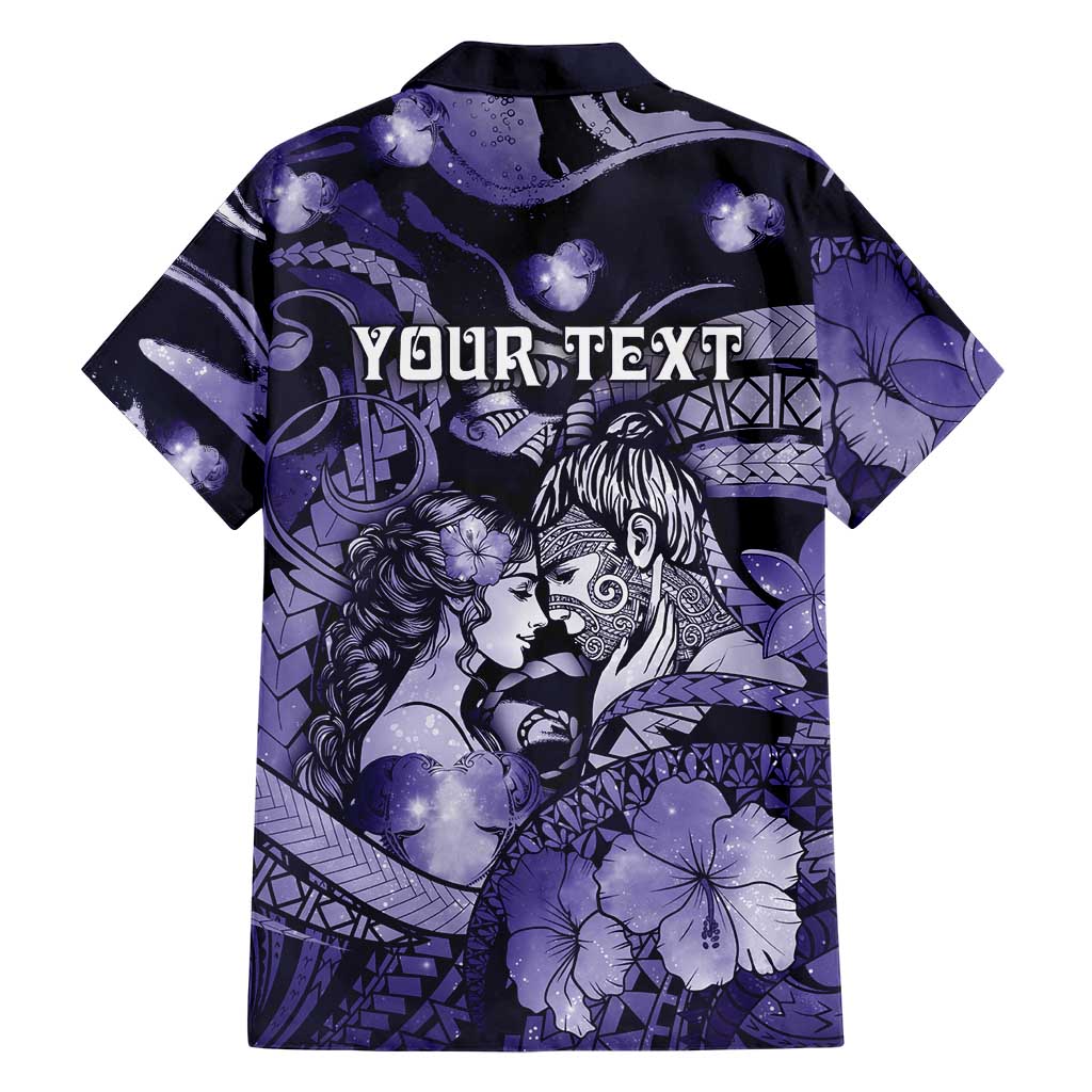 Personalised Maori Romantic Valentine Family Matching Tank Maxi Dress and Hawaiian Shirt The Hongi Kiss Purple Galaxy DT05 - Polynesian Pride