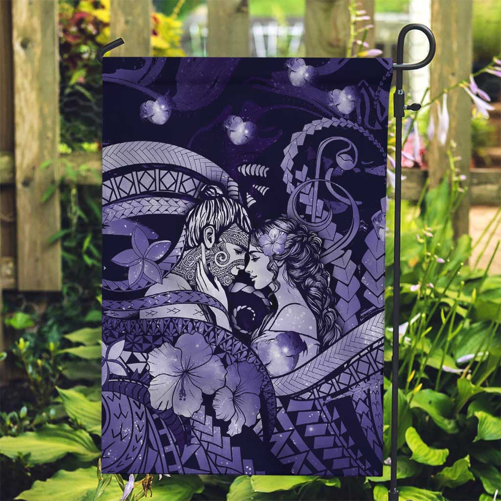 Maori Romantic Valentine Garden Flag The Hongi Kiss Purple Galaxy