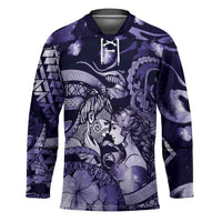Personalised Maori Romantic Valentine Hockey Jersey The Hongi Kiss Purple Galaxy DT05 Unisex Purple - Polynesian Pride
