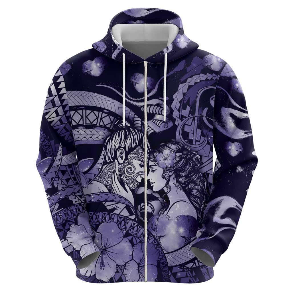 Personalised Maori Romantic Valentine Hoodie The Hongi Kiss Purple Galaxy DT05 - Polynesian Pride
