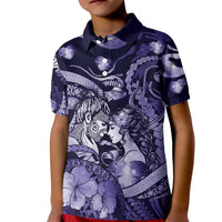 Personalised Maori Romantic Valentine Kid Polo Shirt The Hongi Kiss Purple Galaxy DT05 Kid Purple - Polynesian Pride