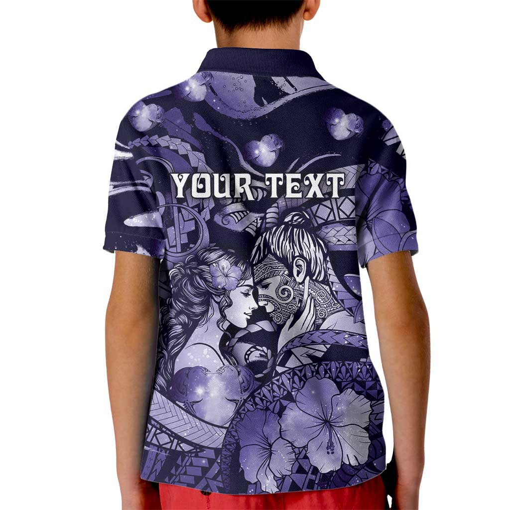 Personalised Maori Romantic Valentine Kid Polo Shirt The Hongi Kiss Purple Galaxy DT05 - Polynesian Pride