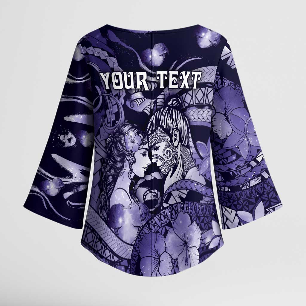 Personalised Maori Romantic Valentine Kimono Sleeve Blouse The Hongi Kiss Purple Galaxy DT05 - Polynesian Pride