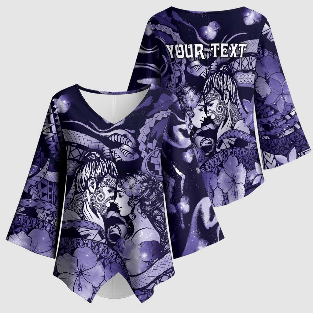 Personalised Maori Romantic Valentine Kimono Sleeve Blouse The Hongi Kiss Purple Galaxy DT05 - Polynesian Pride