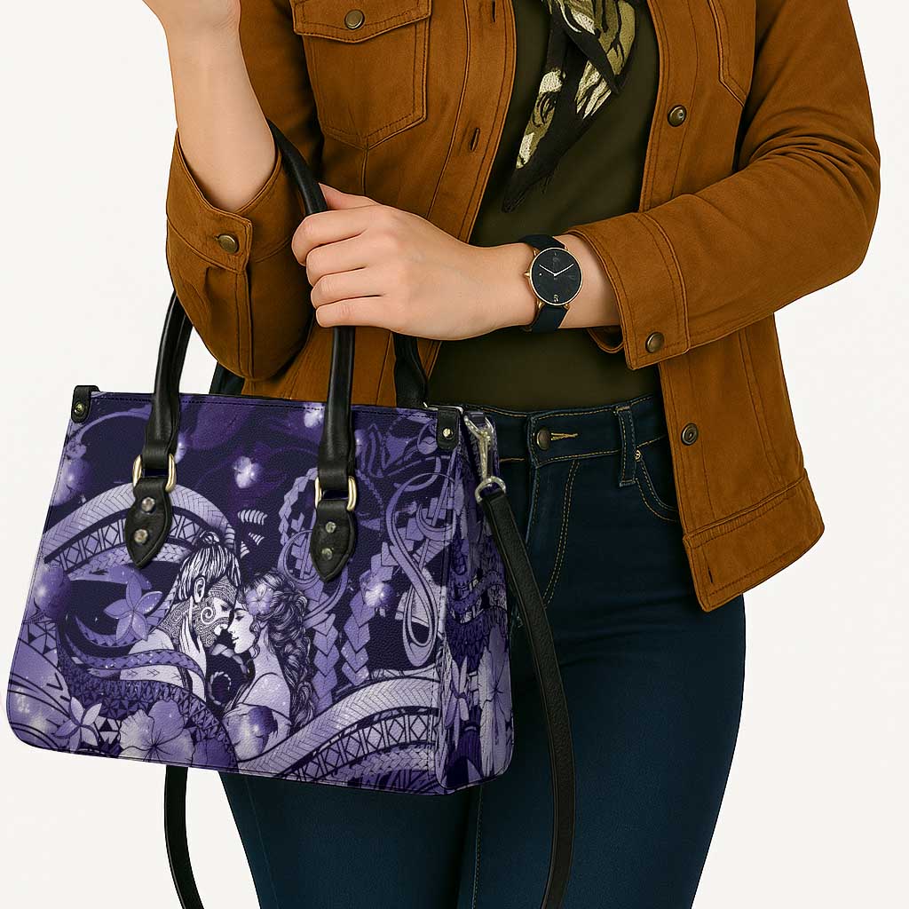 Maori Romantic Valentine Leather Bag The Hongi Kiss Purple Galaxy DT05 - Polynesian Pride