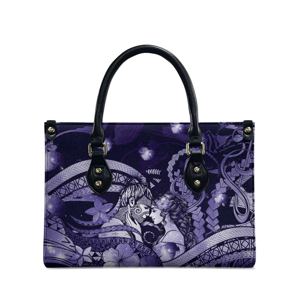 Maori Romantic Valentine Leather Bag The Hongi Kiss Purple Galaxy DT05 - Polynesian Pride