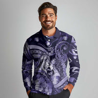 Personalised Maori Romantic Valentine Long Sleeve Polo Shirt The Hongi Kiss Purple Galaxy DT05 - Polynesian Pride