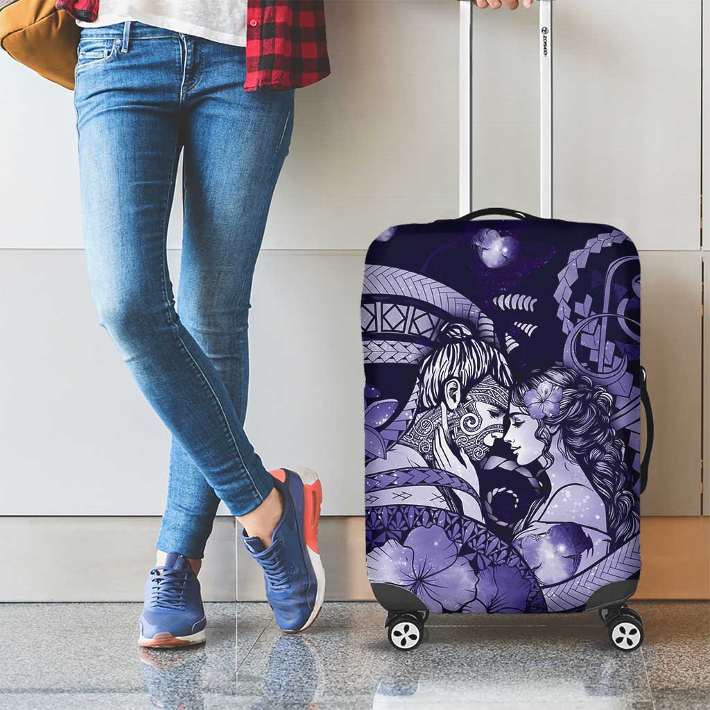 Maori Romantic Valentine Luggage Cover The Hongi Kiss Purple Galaxy DT05 - Polynesian Pride