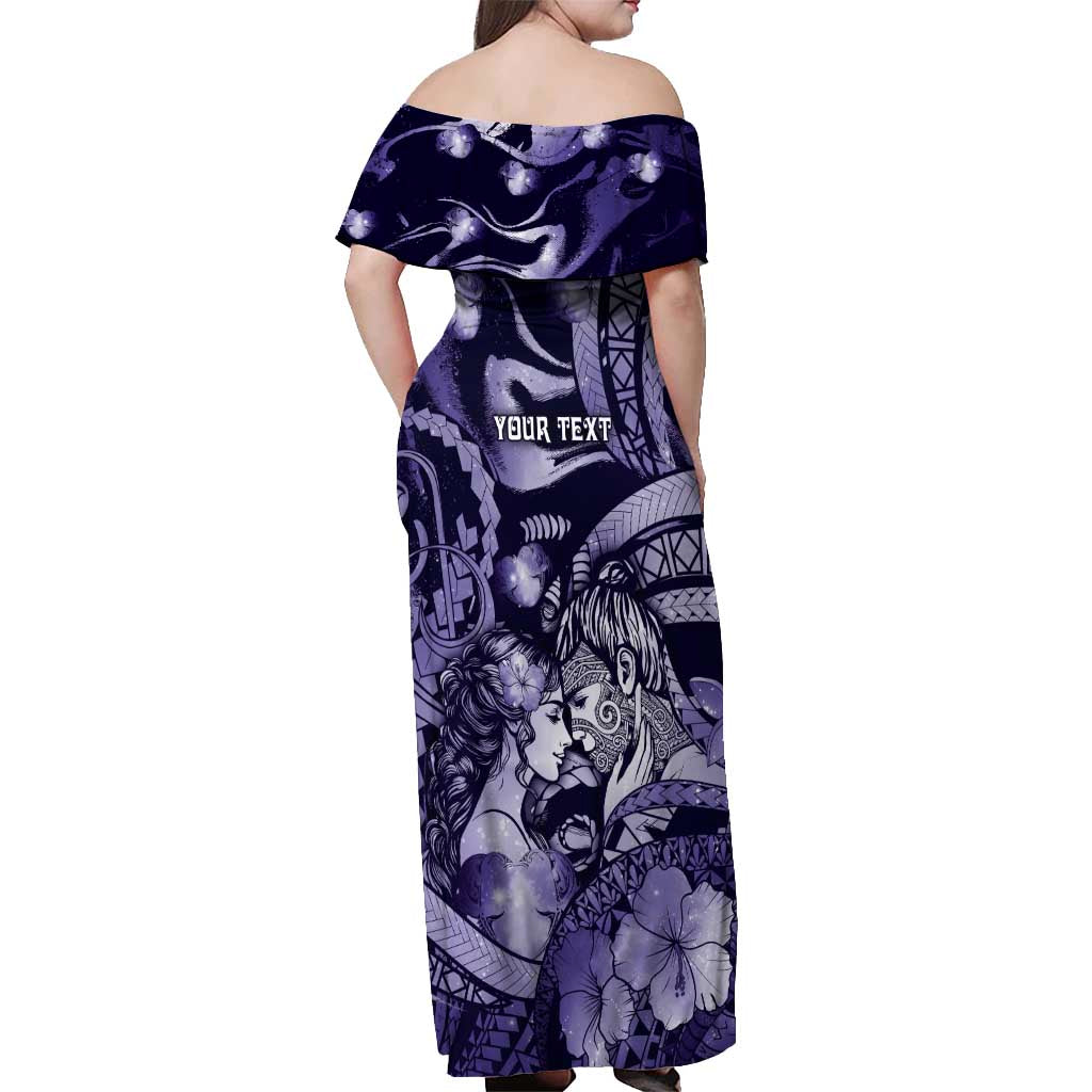 Personalised Maori Romantic Valentine Off Shoulder Maxi Dress The Hongi Kiss Purple Galaxy DT05 - Polynesian Pride