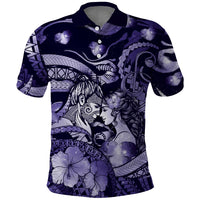 Personalised Maori Romantic Valentine Polo Shirt The Hongi Kiss Purple Galaxy DT05 Purple - Polynesian Pride