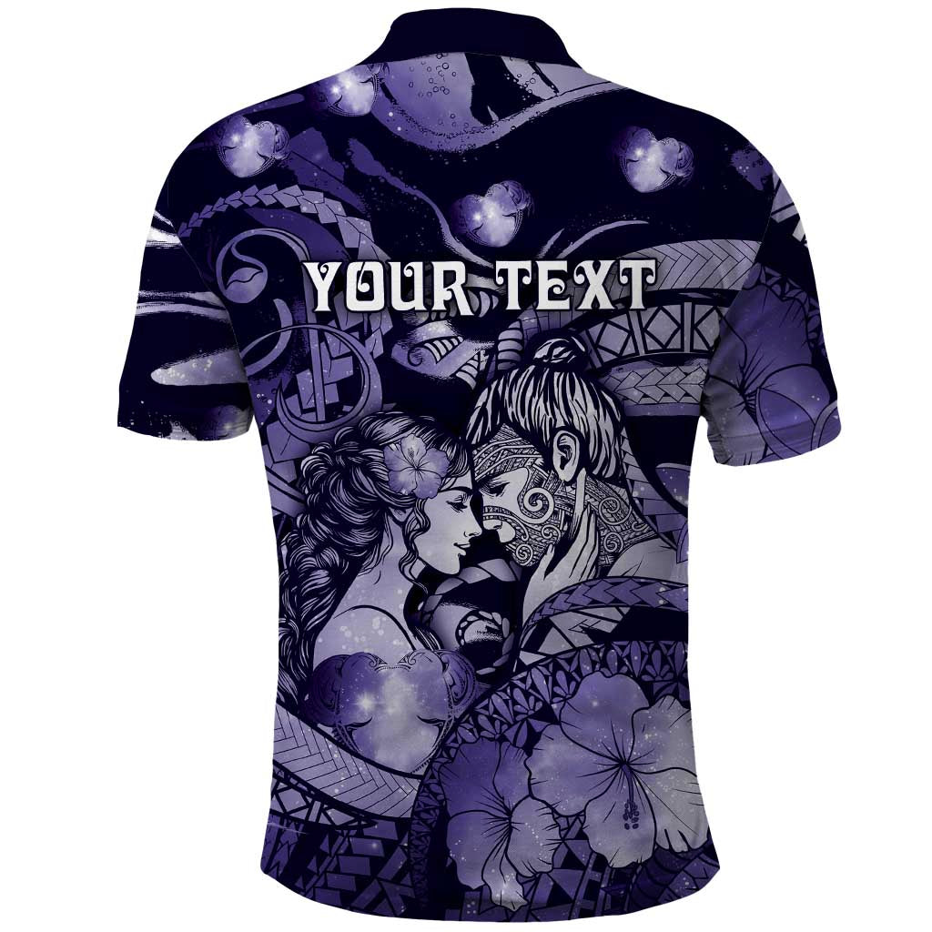 Personalised Maori Romantic Valentine Polo Shirt The Hongi Kiss Purple Galaxy DT05 - Polynesian Pride